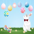 Easter eggs hanging and bunny