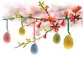 Easter Eggs Hanging on Flowering Branch