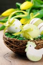 Easter eggs in holiday setting Royalty Free Stock Photo