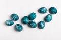 Easter eggs isolated painted by hand in blue color on white background