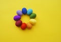 Easter eggs knitted from wool. Manual work. Rainbow. Easter. Royalty Free Stock Photo
