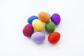 Easter eggs knitted from wool. Manual work. Rainbow. Easter Royalty Free Stock Photo