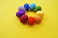Easter eggs knitted from wool. Manual work. Rainbow. Easter Royalty Free Stock Photo