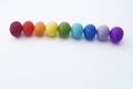 Easter eggs knitted from wool. Manual work. Rainbow. Easter Royalty Free Stock Photo