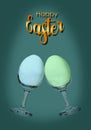 Easter eggs on a leg on a dark green background. Royalty Free Stock Photo