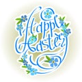 Easter eggs lettering and forget-me flowers Royalty Free Stock Photo