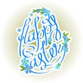 Easter eggs lettering and forget-me flowers Royalty Free Stock Photo