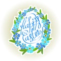 Easter eggs lettering and forget-me flowers Royalty Free Stock Photo