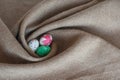Easter eggs lie on sacking Royalty Free Stock Photo