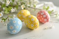 Easter eggs on light background. Composition with painted eggs on cement or stone background Royalty Free Stock Photo