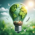 Easter eggs in a light bulb on nature background. Eco concept
