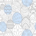 Easter eggs in light gray outline and blue plane. Royalty Free Stock Photo