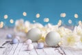 Easter Eggs malt candy eggs and Flowers Background Royalty Free Stock Photo