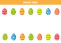 Easter eggs matching game for preschool children. Find pairs. Educational worksheet for kids