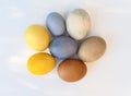 Easter eggs natural coloring on bright background