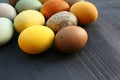 Easter eggs natural dyed on wooden background
