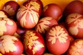 Easter eggs Natural hand painted easter eggs Brown eggs with pattern Royalty Free Stock Photo