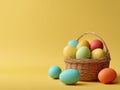Easter eggs nest yellow background Royalty Free Stock Photo
