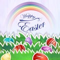 Easter eggs over rainbow background Royalty Free Stock Photo