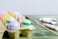 Easter eggs and paint brush Royalty Free Stock Photo