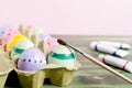 Easter eggs and paint brush Royalty Free Stock Photo