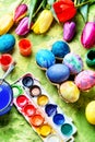 Easter Eggs, Paint and Tulips