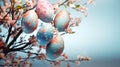 Easter eggs painted on flowering branches