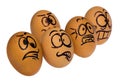 Easter eggs, painted in a terrified cartoon funny faces of a guy