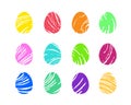 Easter eggs painted with brush strokes. Hand drawn fashionable clip art. Collection of abstract editable vector images