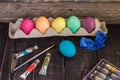 Easter eggs with painting brush . Happy Easter