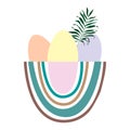 Easter eggs with a palm leaf in a basket Royalty Free Stock Photo