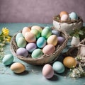 easter eggs in pastellic color on a table. Royalty Free Stock Photo