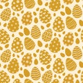 Golden Easter eggs seamless pattern on white background