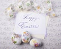 Easter eggs card with caligraphy fonts Royalty Free Stock Photo