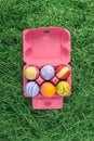 Easter eggs in pink box Royalty Free Stock Photo