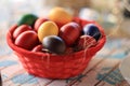 Easter eggs placed in a basket red Royalty Free Stock Photo