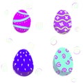 Easter eggs purple composition hand drawn digital. Set of Easter egg with different texture on a white background.Spring holiday