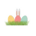 Easter eggs, rabbit ears on the grass vector illustration Royalty Free Stock Photo