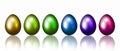 Easter eggs in a row,rainbow color,reflection,white background bright, glitter,Easter,background design