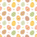 Easter eggs seamless pattern with bows on white background. Royalty Free Stock Photo