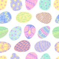 Easter eggs seamless pattern. Decorative egg with ornaments, seasonal spring festive holidays. Bright print template, neoteric Royalty Free Stock Photo
