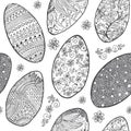 Easter eggs seamless pattern. Ornamental hand drawn sketch of easter eggs. happy easter vector illustration isolated