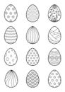 Easter eggs set for coloring book page. Doodle style. Black and white illustration Royalty Free Stock Photo