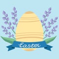 Easter eggs set doodle style. Happy easter hand drawn egg with flowers isolated on blue background. Royalty Free Stock Photo