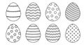 Easter eggs set with various decorative patterns, including circles, zigzags, stripes, and Royalty Free Stock Photo