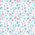 Easter eggs and spring flora seamless pattern square tile on white background. Watercolor Easter wrapping tissue Royalty Free Stock Photo