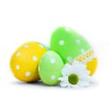 Easter eggs and spring flower decoration on white Royalty Free Stock Photo