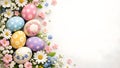 Easter Eggs And Spring Flowers Border With Clean White Copy Space Royalty Free Stock Photo