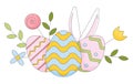 Easter eggs spring flowers 2D linear cartoon object