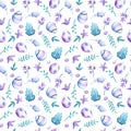 Easter eggs and spring leaf seamless pattern square tile on white background. Watercolor Easter wrapping tissue